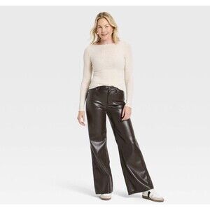 Women's Everyday High-Rise Wide Leg Faux Leather Pants -Universal Thread Size 10